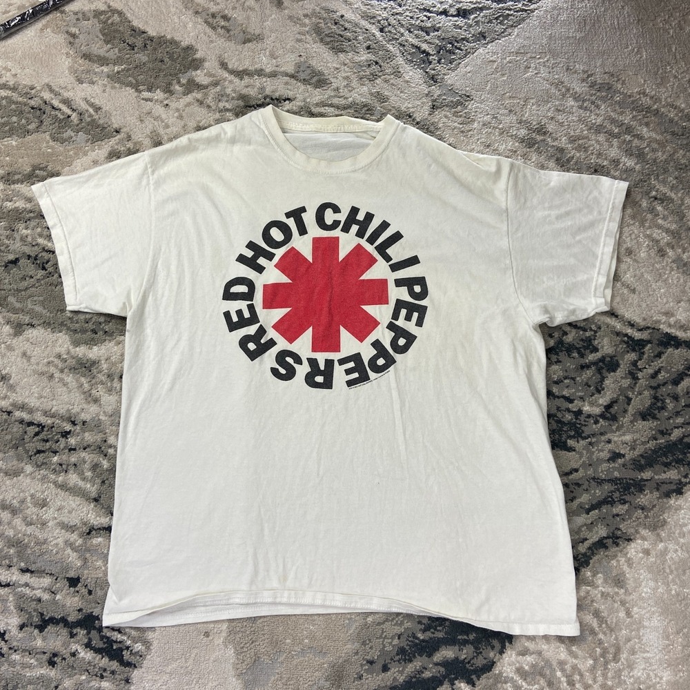 Red Hot Chili Peppers Y2K T Shirt XL White Graphic Print Asterisk Logo Rock Band